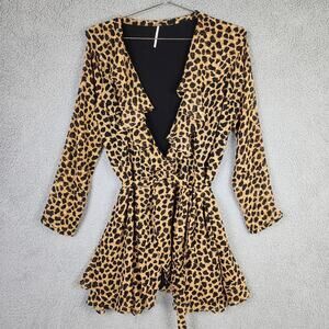 Free People Frenchie Leopard Print Ruffle Wrap Dress Women's Size M Animal Print